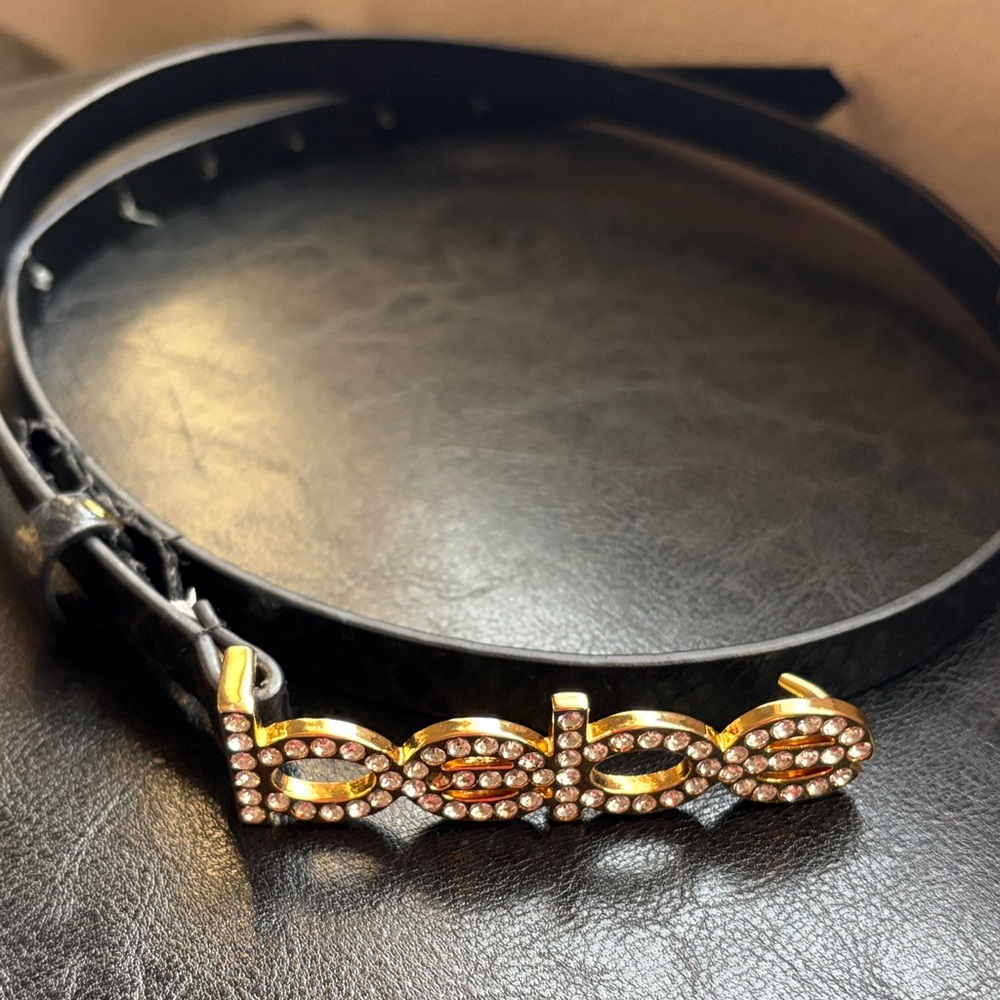 Bebe Black Belt with Gold Logo Buckle S/M size